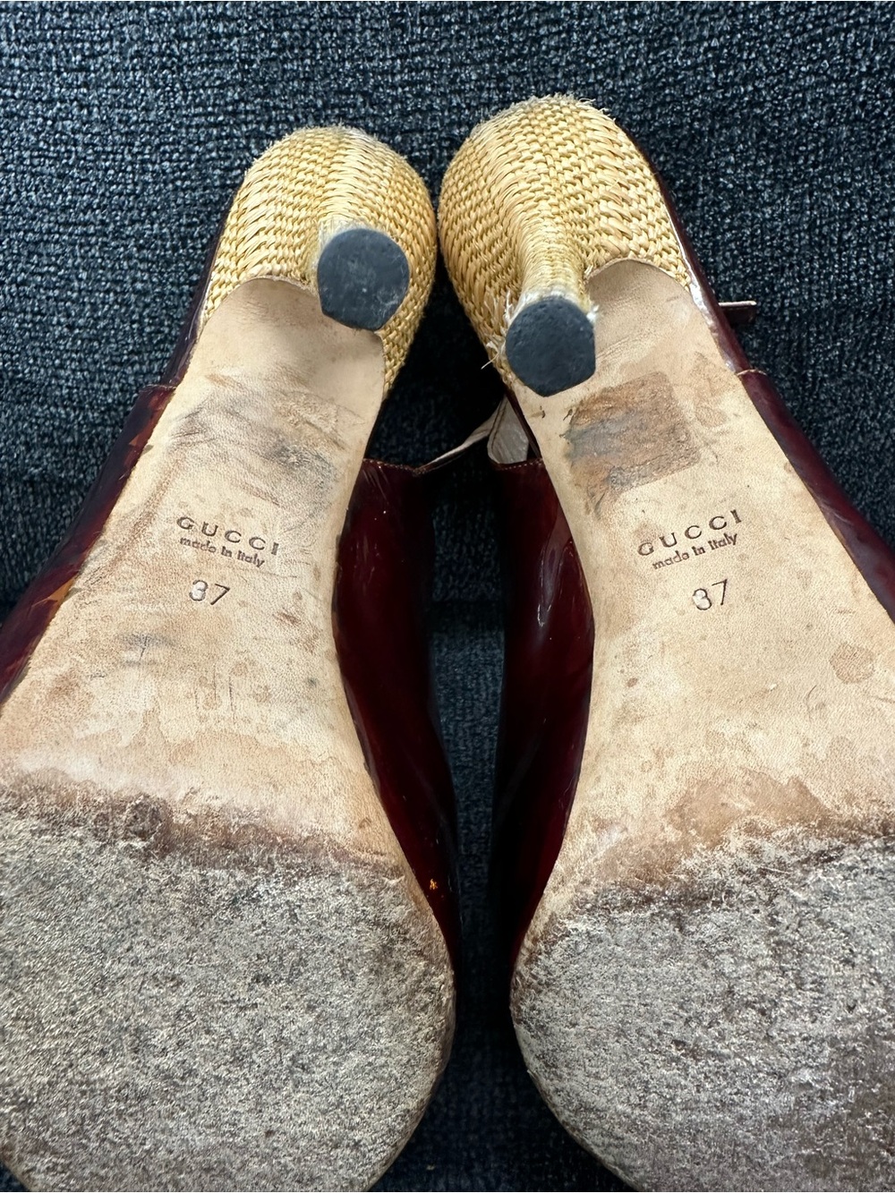 Gucci Women's Burgundy Peep-Toe Slingback Heels size 37 EU Made in Italy - Picture 11 of 16